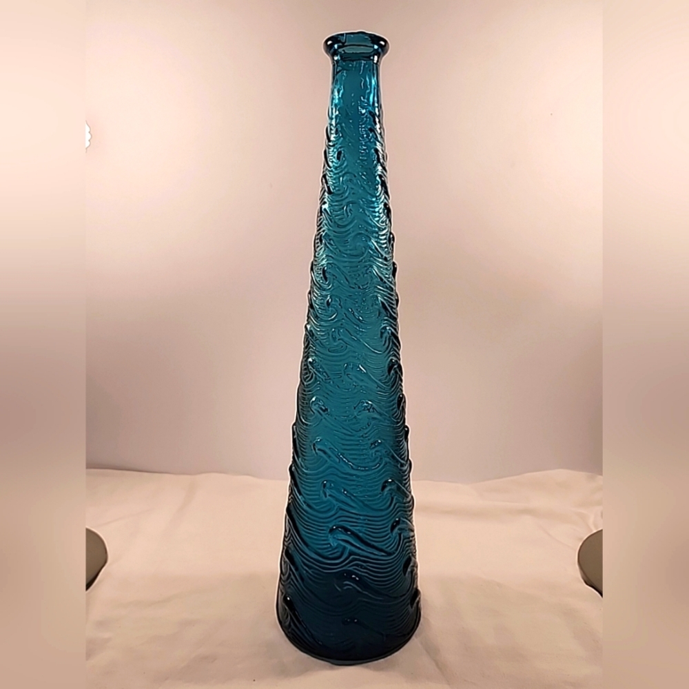 Vintage Empoli Glass Genie Bottle Blue Teal Wave Design NO STOPPER Italy READ